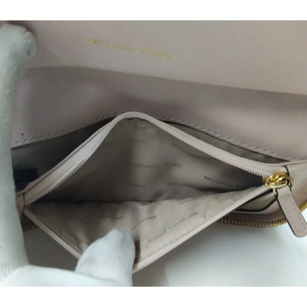 Michael Kors Light Pink Pebbled Leather Zip Around Credit Card ID Window Wallet